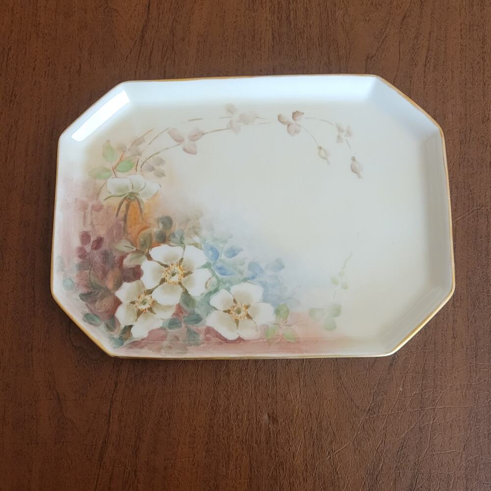 B & C Limoges France Hand Painted Porcelain Vanity Dresser Tray Floral Design